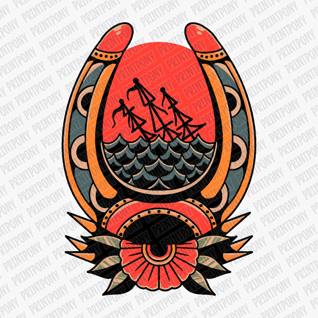 Drowned Horseshoe – Tattoo Flash DTF Transfer - PrintPony®