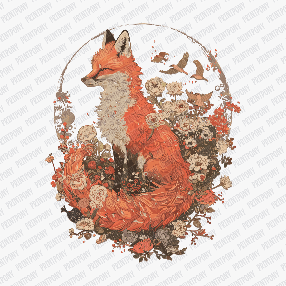 Fall Boho Floral Fox with Moon - DTF Transfer - PrintPony™