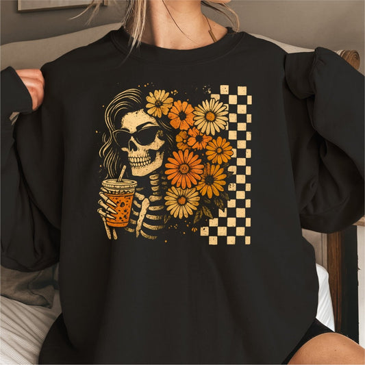 Fall Boho Lady Skeleton with Coffee - DTF Transfer - PrintPony™