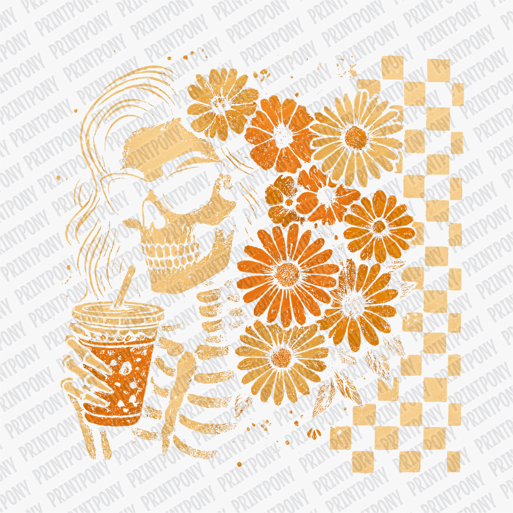 Fall Boho Lady Skeleton with Coffee - DTF Transfer - PrintPony™