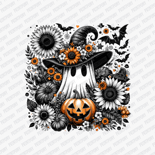 Fall Ghost and Pumpkin with Sunflowers - DTF Transfer - PrintPony™