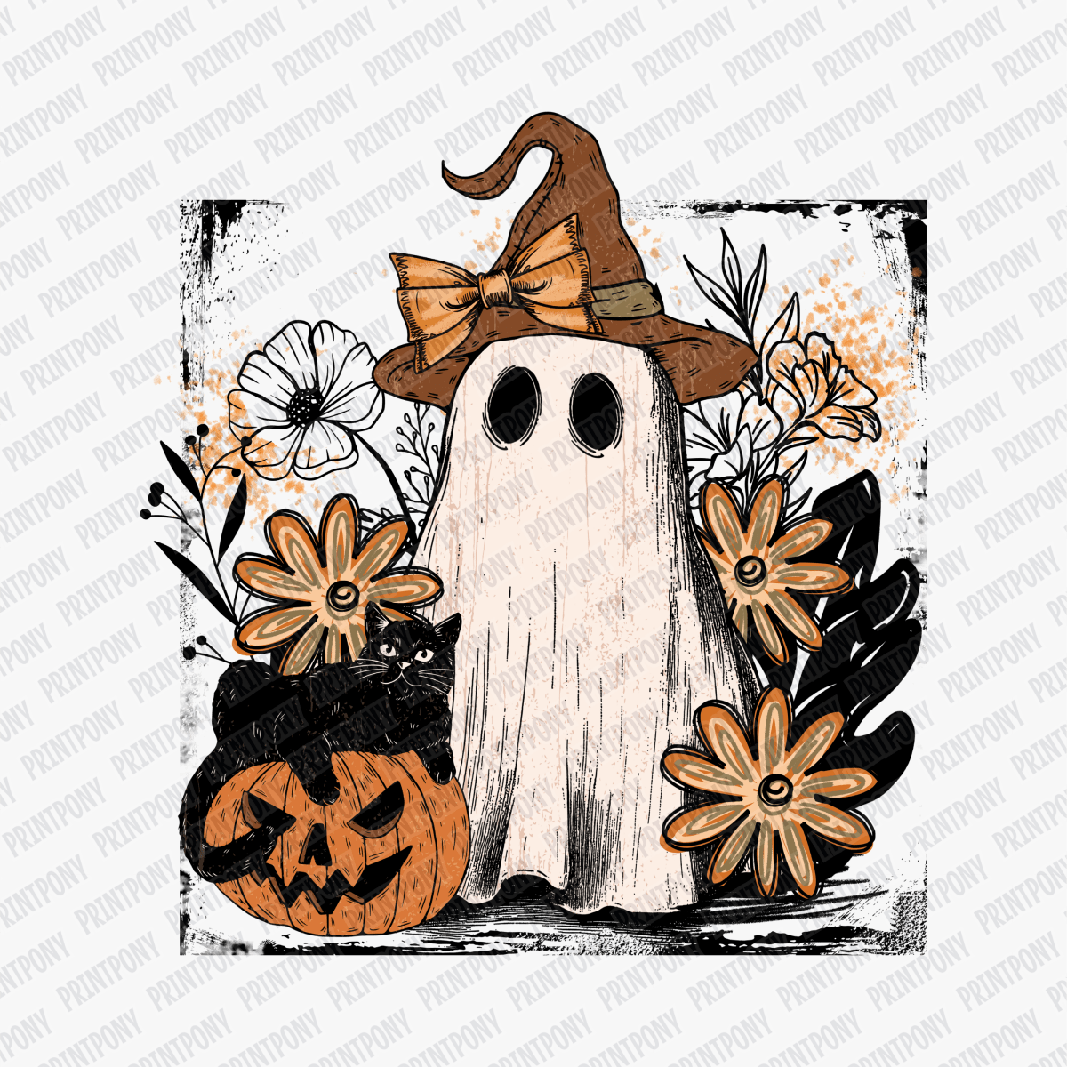 Fall Ghost, Cat and Pumpkin - DTF Transfer - PrintPony™