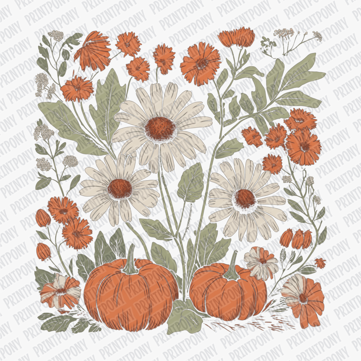 Fall Wild Flowers and Pumpkins - DTF Transfer - PrintPony™