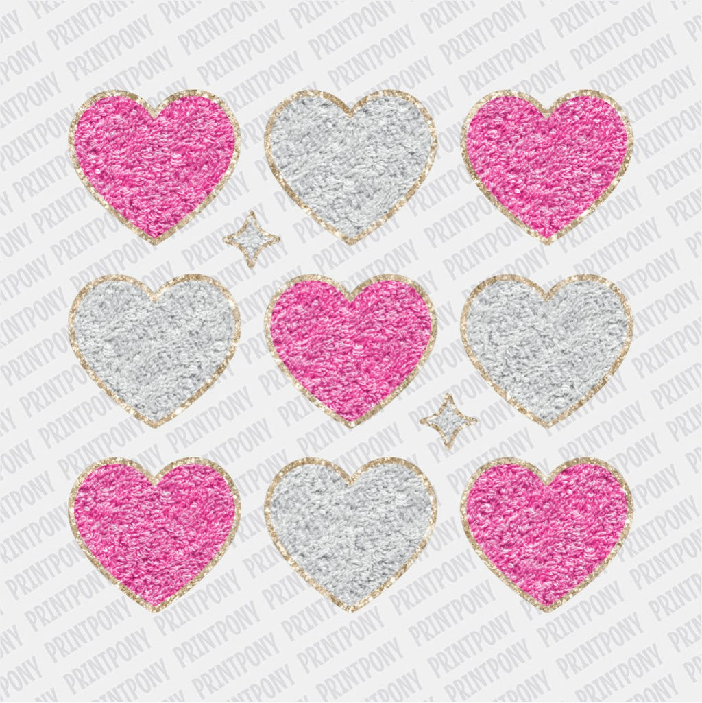 Faux Chenille Pink and White Hearts DTF Transfer - Print Pony‚Ñ¢