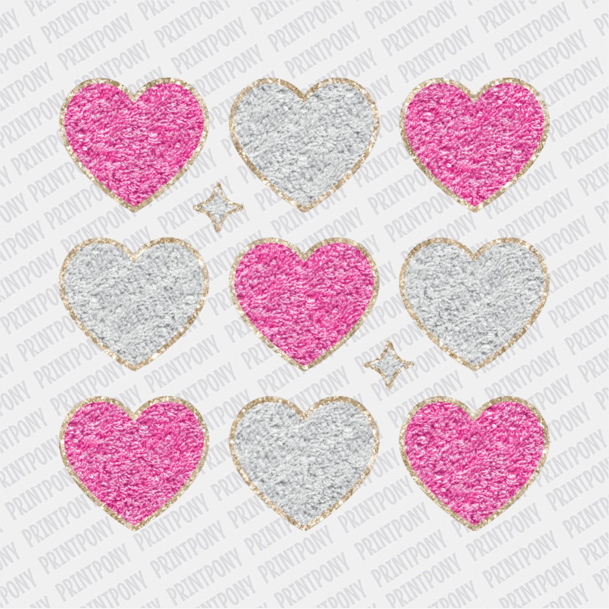 Faux Chenille Pink and White Hearts DTF Transfer - Print Pony‚Ñ¢