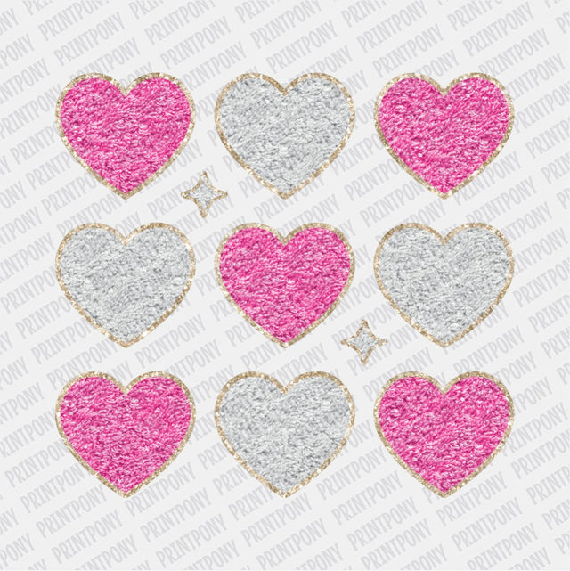 Faux Chenille Pink and White Hearts DTF Transfer - Print Pony™