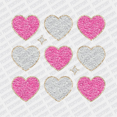 Faux Chenille Pink and White Hearts DTF Transfer - Print Pony™