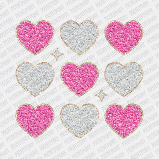 Faux Chenille Pink and White Hearts DTF Transfer - Print Pony™