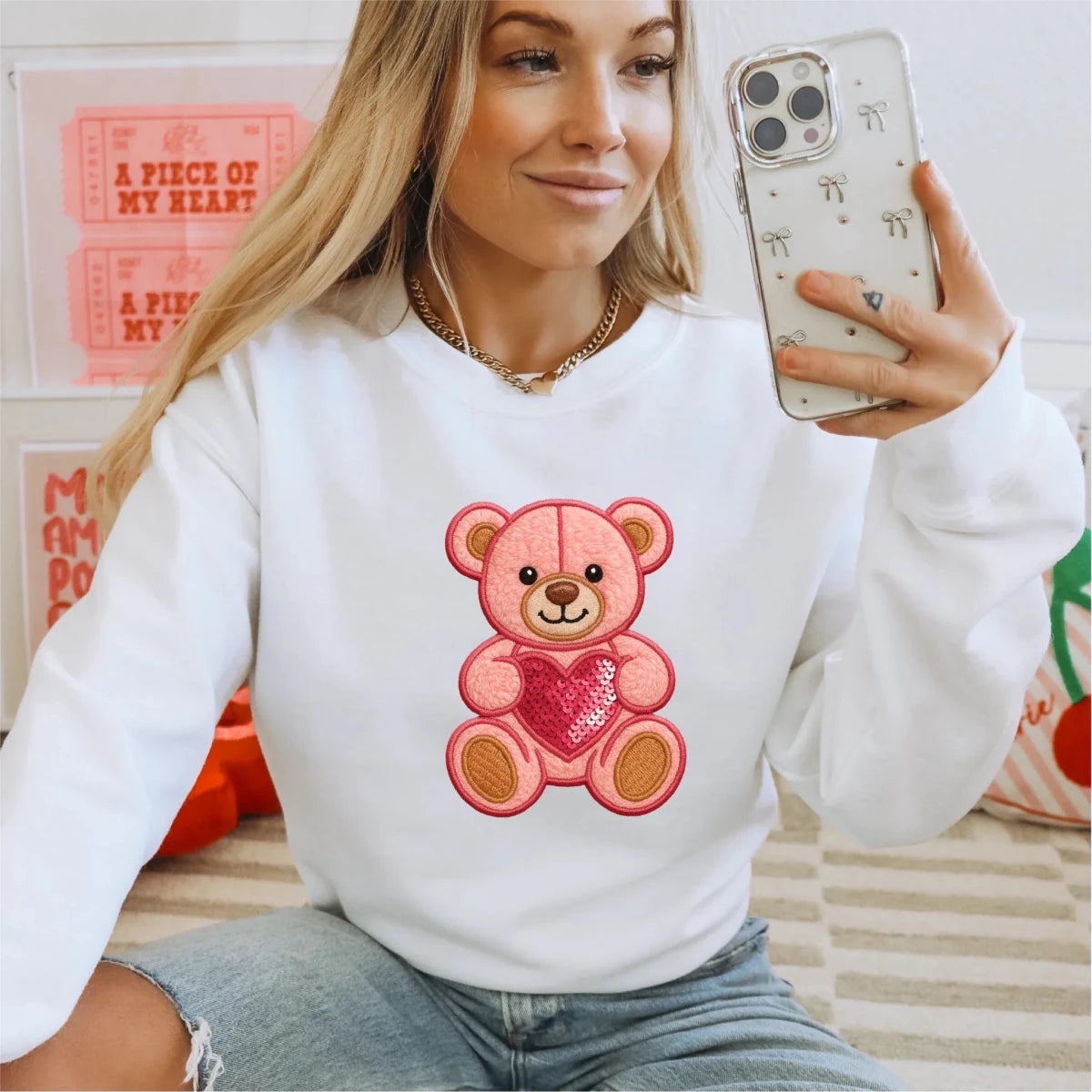 Faux Embroidered Bear | Valentine's Day DTF Transfer - PrintPony