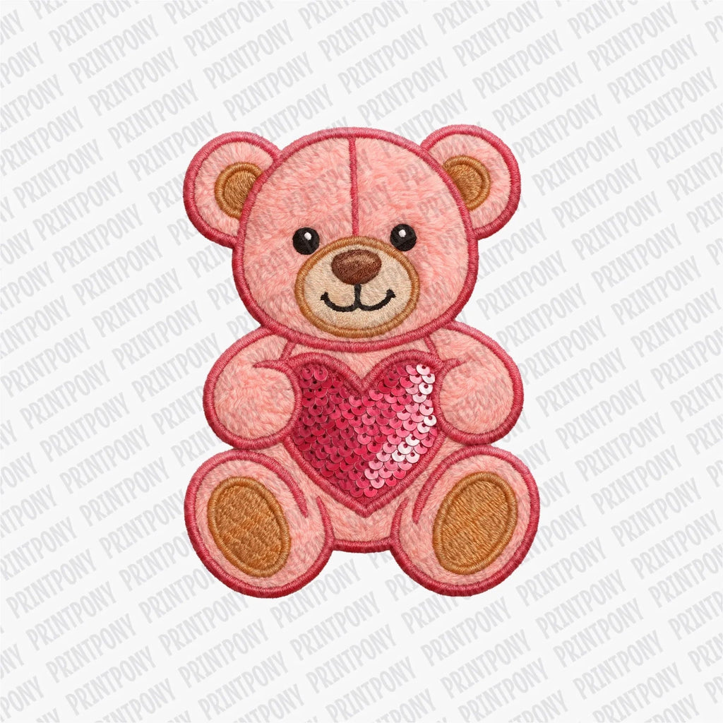 Faux Embroidered Bear | Valentine's Day DTF Transfer - PrintPony