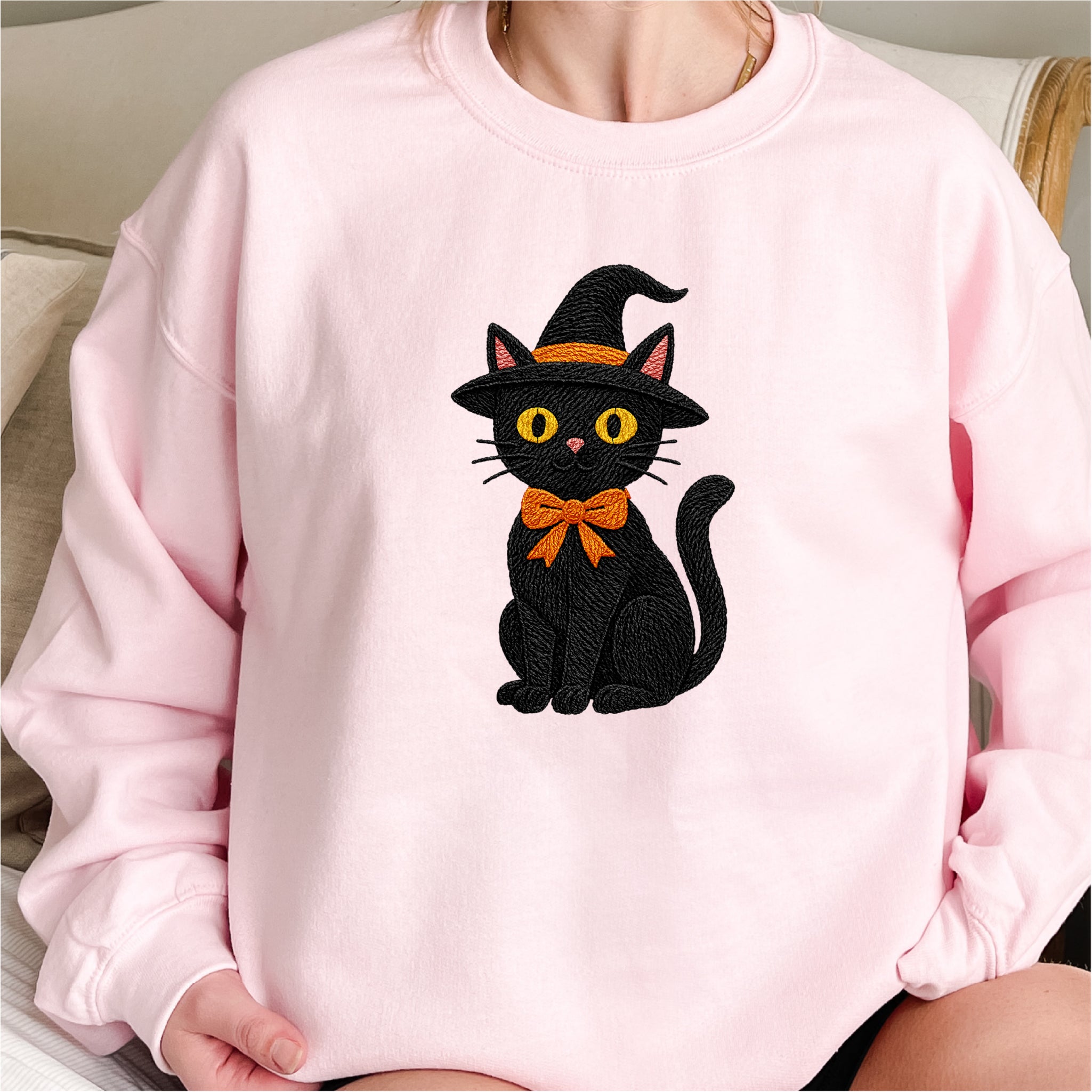 Faux Embroidered Cat Halloween DTF Transfer