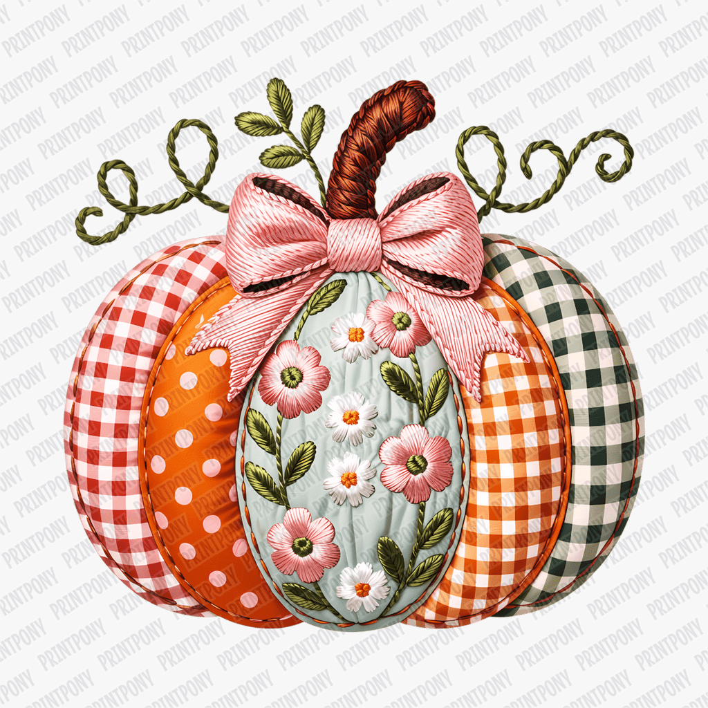 Faux Embroidered floral Pumpkin - DTF Transfer - PrintPony™
