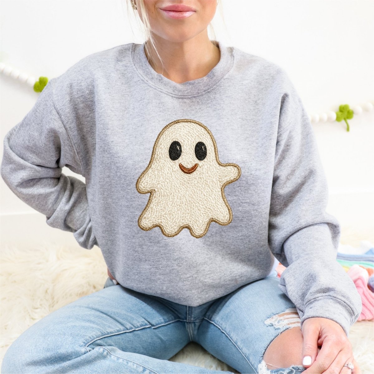 Faux Embroidered Ghost Halloween DTF Transfer - PrintPony