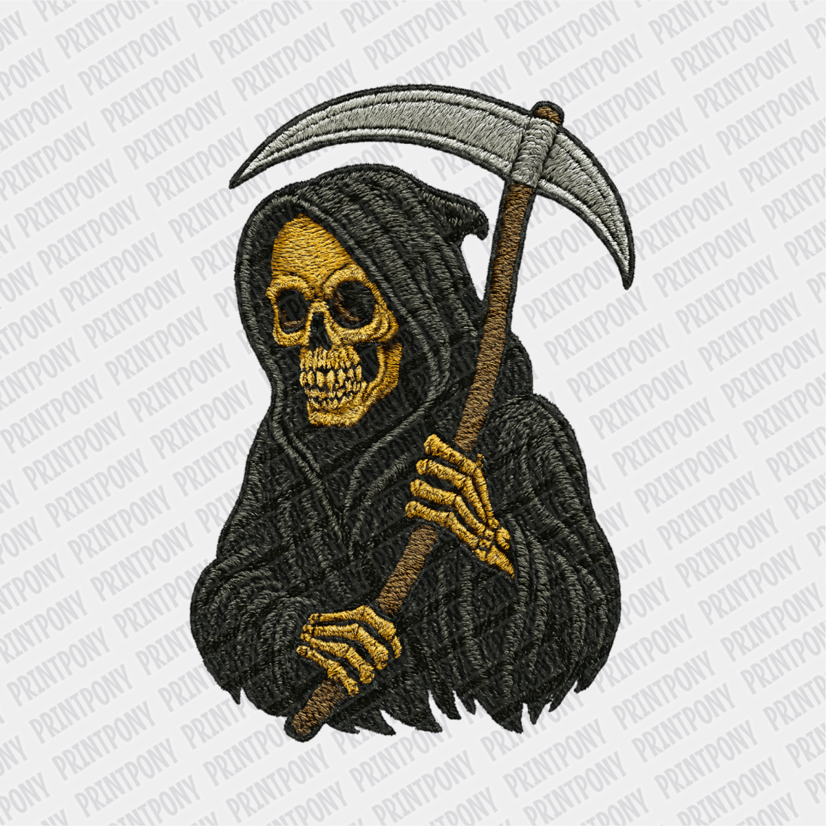 Faux Embroidered Grim Reaper DTF Transfer - PrintPony