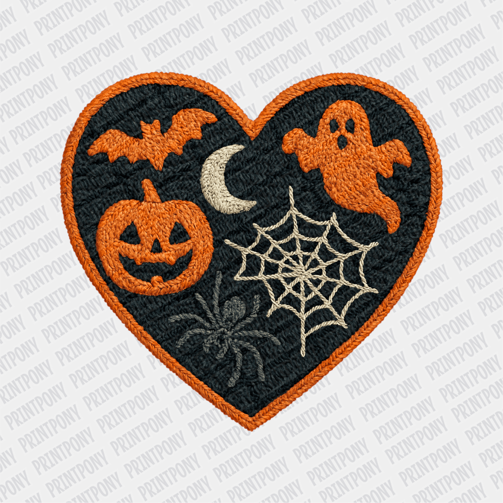 Faux Embroidered Heart Halloween DTF Transfer - PrintPony