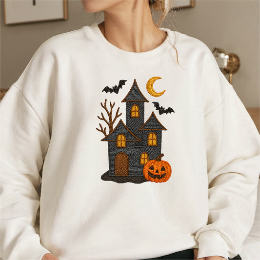 Faux Embroidered Haunted House DTF Transfer
