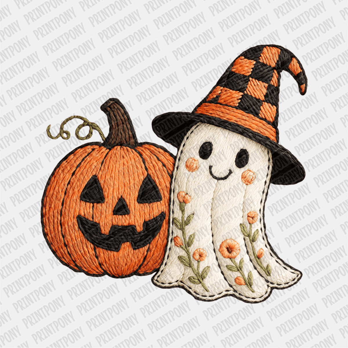 Faux Embroidered Pumpkin and Ghost DTF Transfer - PrintPony