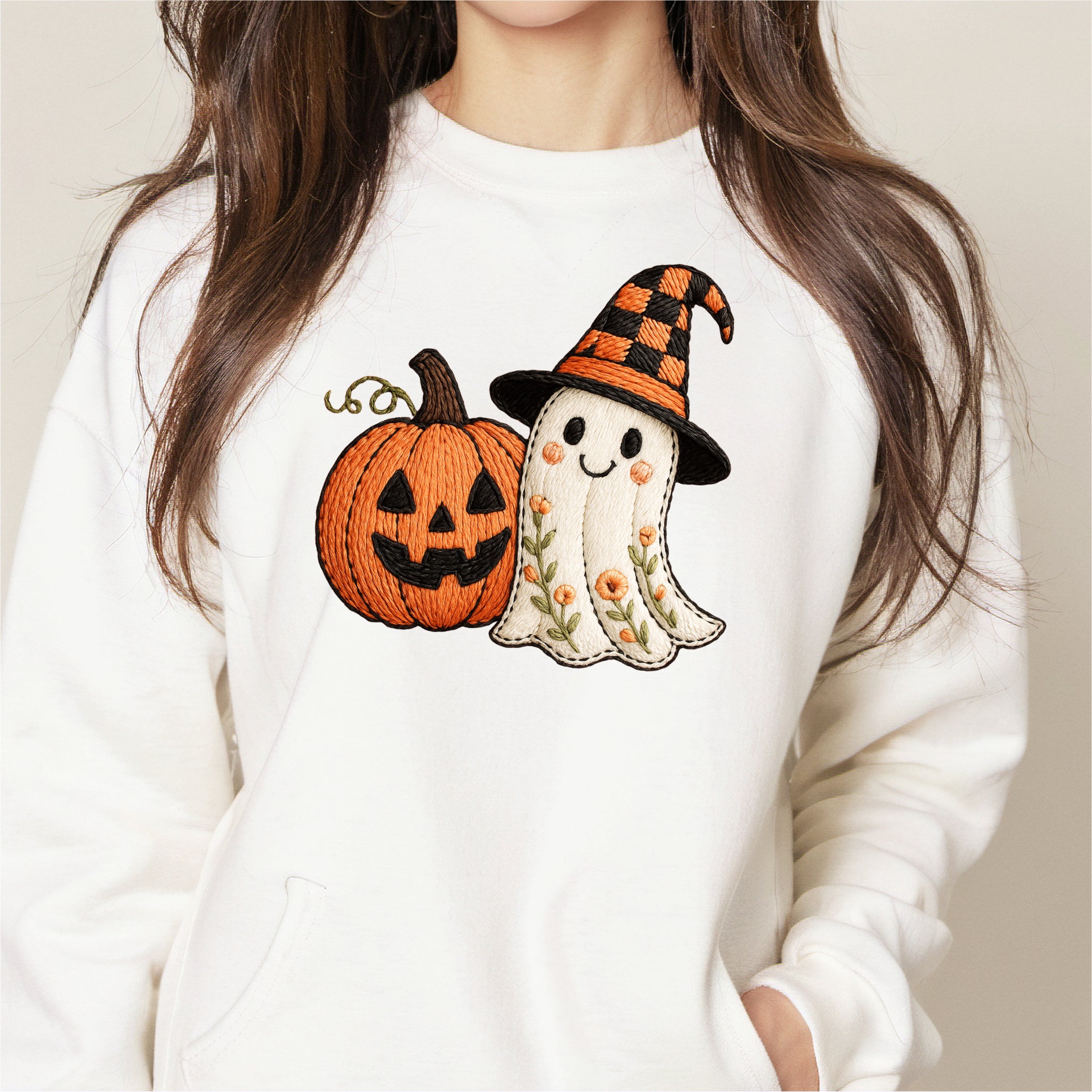 Faux Embroidered Pumpkin and Ghost DTF Transfer