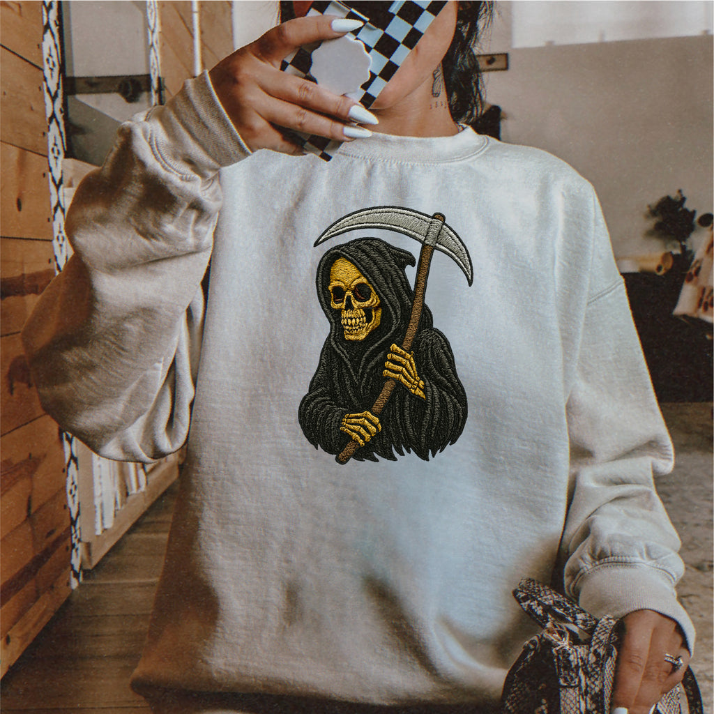 Faux Embroidered Grim Reaper DTF Transfer