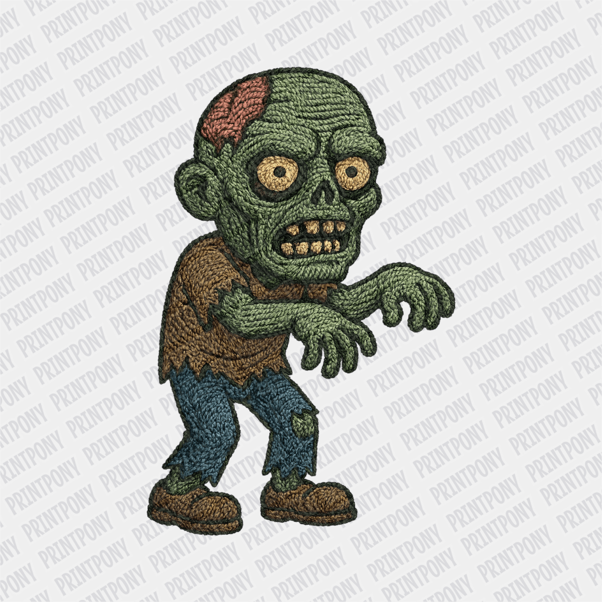 Faux Embroidered Zombie DTF Transfer - PrintPony