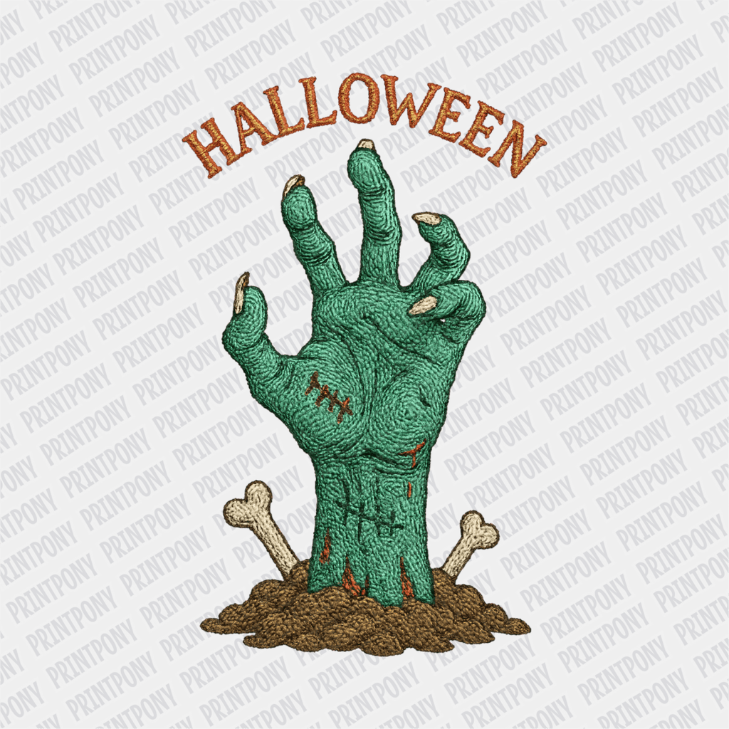 Faux Embroidered Zombie Hand Halloween DTF Transfer - PrintPony