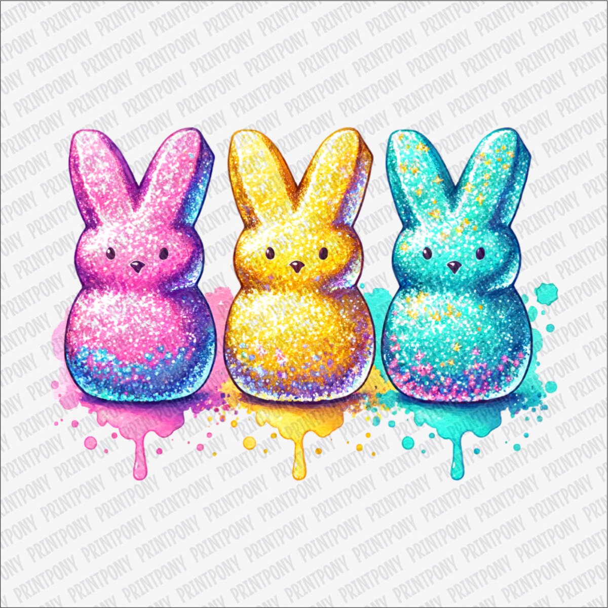 Faux Glitter Bunnies Easter DTF Transfer - PrintPony