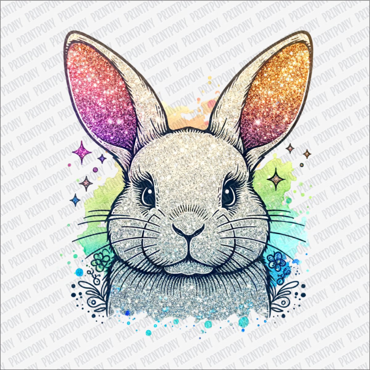 Faux Glitter Bunny DTF Transfer - PrintPony