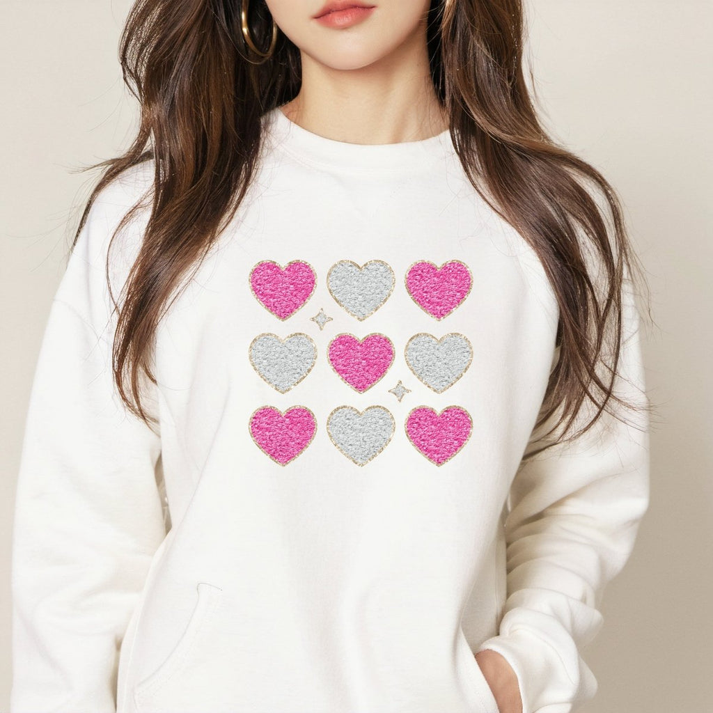 Faux Glitter Pink and White Hearts DTF Transfer - PrintPony