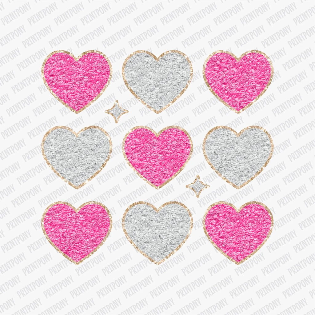 Faux Glitter Pink and White Hearts DTF Transfer - PrintPony