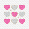 Faux Glitter Pink and White Hearts DTF Transfer - PrintPony