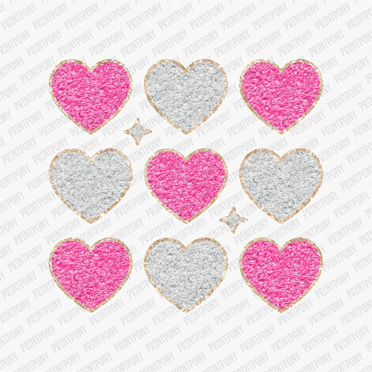 Faux Glitter Pink and White Hearts DTF Transfer - PrintPony