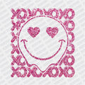 Faux Glitter Pink Smiley Face Valentine's Day DTF Transfer - PrintPony