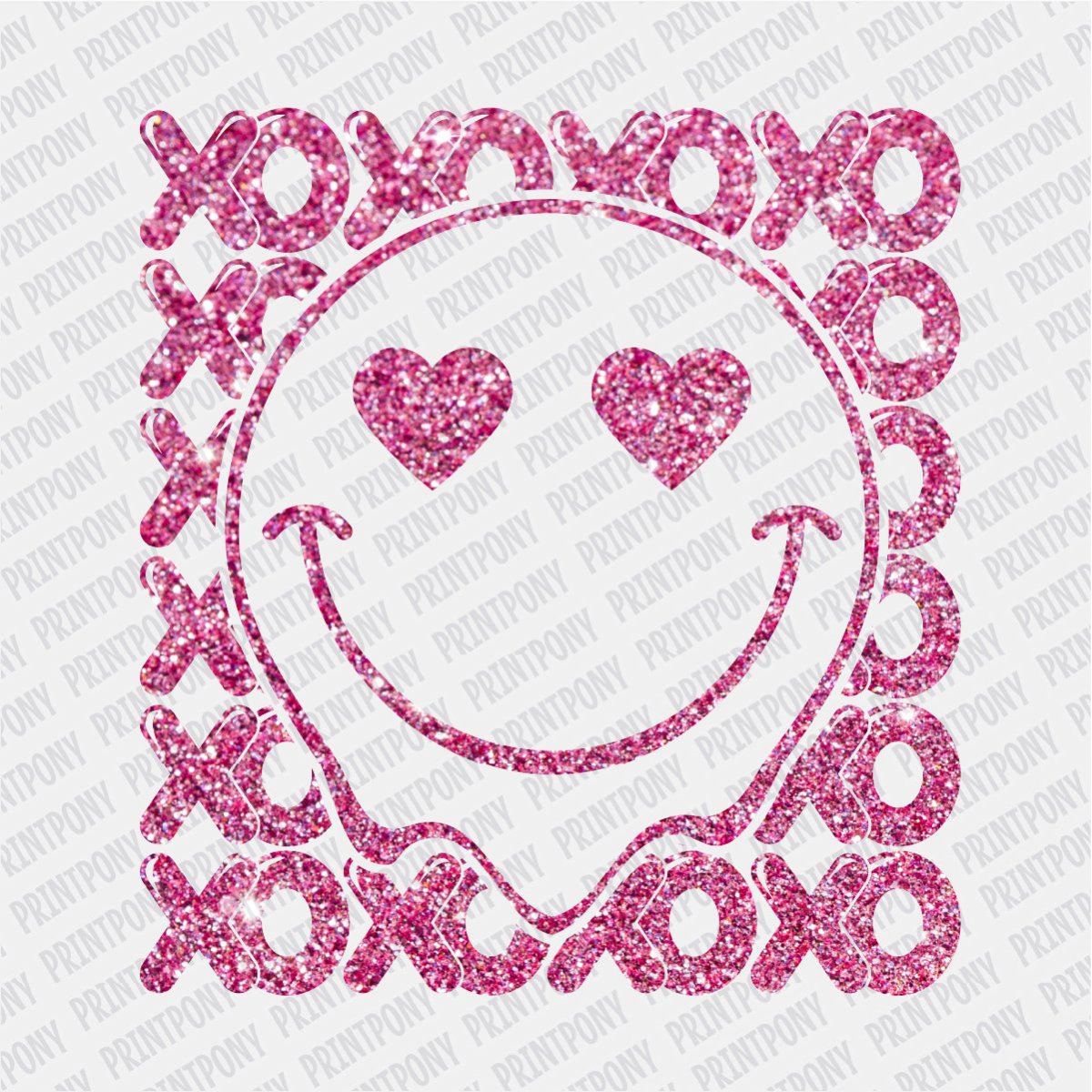 Faux Glitter Pink Smiley Face Valentine's Day DTF Transfer - PrintPony