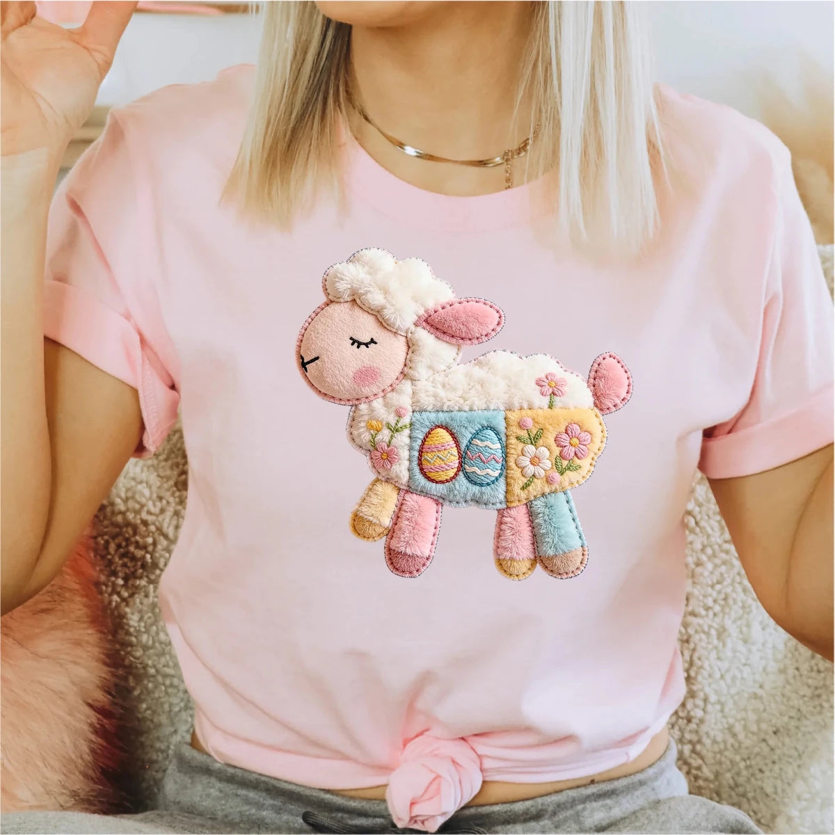 Faux Quilted Lamb Easter DTF Transfer - PrintPony