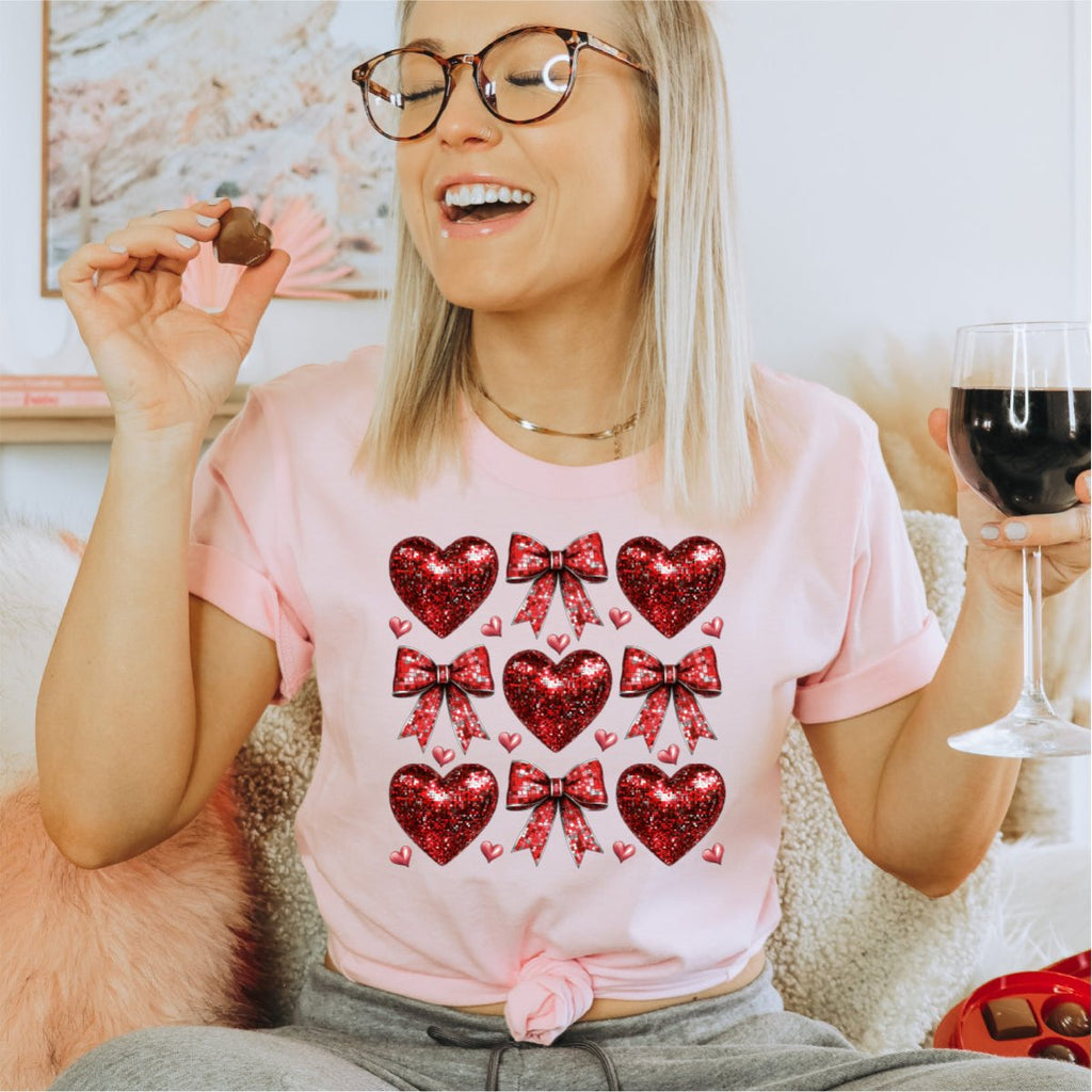 Faux Sequin Red Coquette Hearts and Ribbons DTF Transfer - Print Pony‚Ñ¢