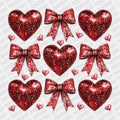 Faux Sequin Red Coquette Hearts and Ribbons DTF Transfer - Print Pony‚Ñ¢