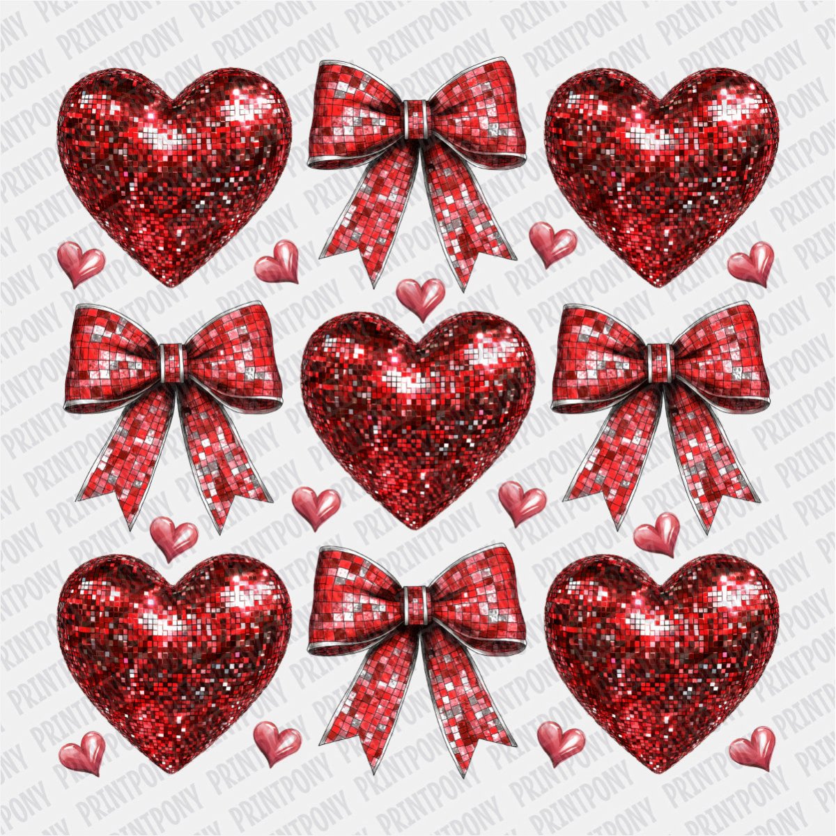 Faux Sequin Red Coquette Hearts and Ribbons DTF Transfer - Print Pony‚Ñ¢