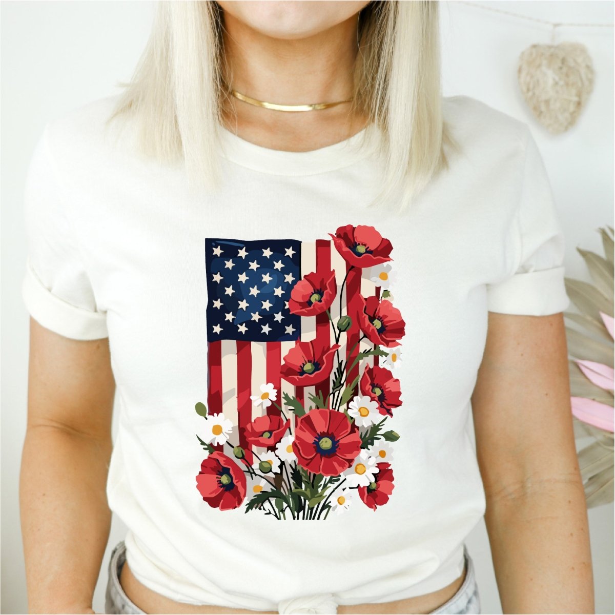 Floral American Flag Patriotic DTF transfer - PrintPony