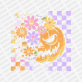 Floral and Checkered Pumpkin Halloween DTF Transfer - PrintPony