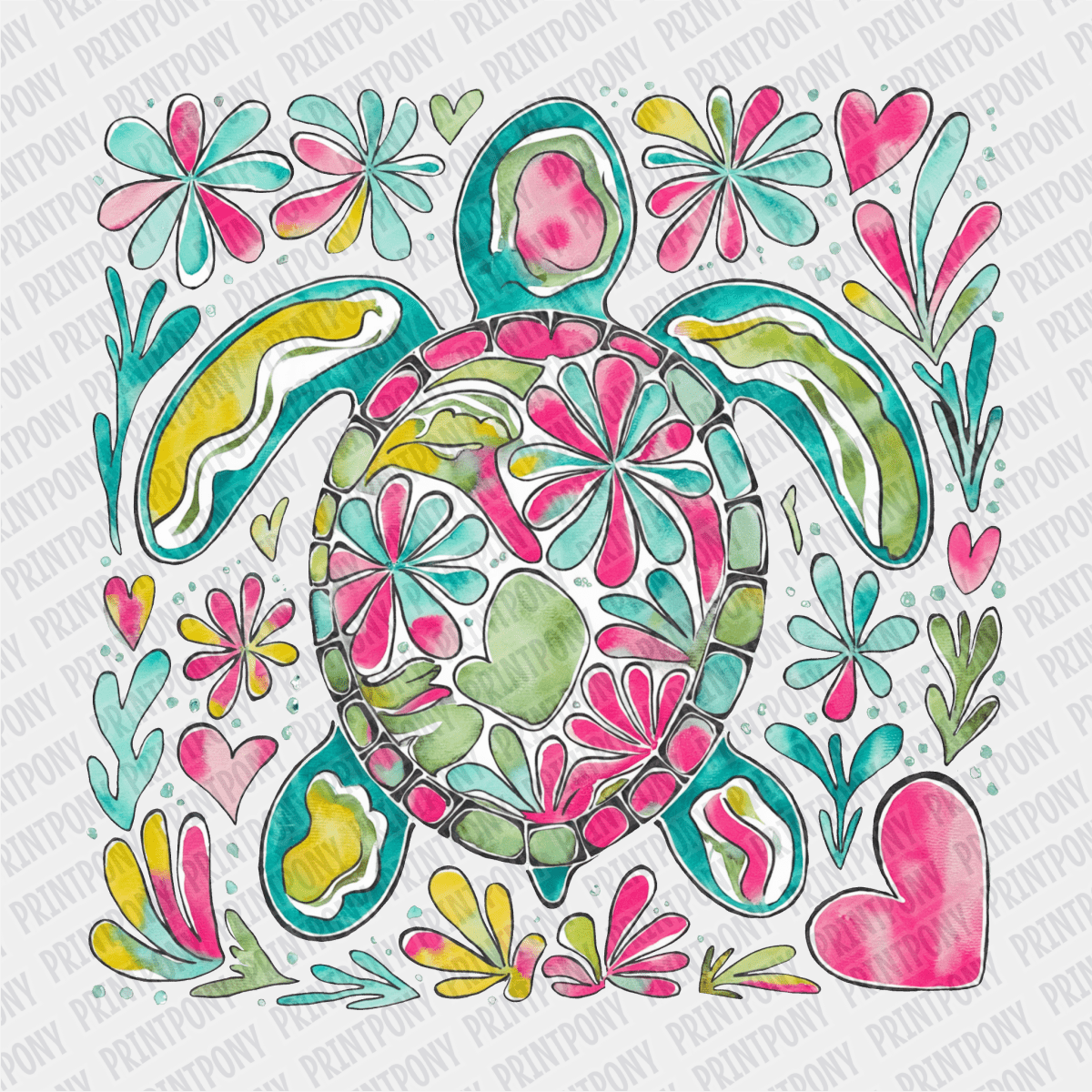 Floral Boho Turtle DTF transfer - PrintPony