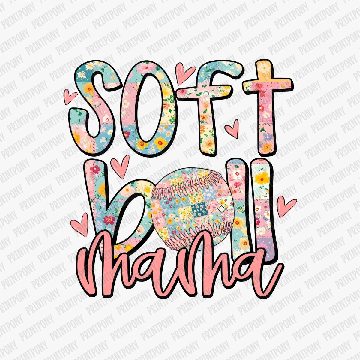 Floral Coquette Softball Mama DTF Transfer - PrintPony