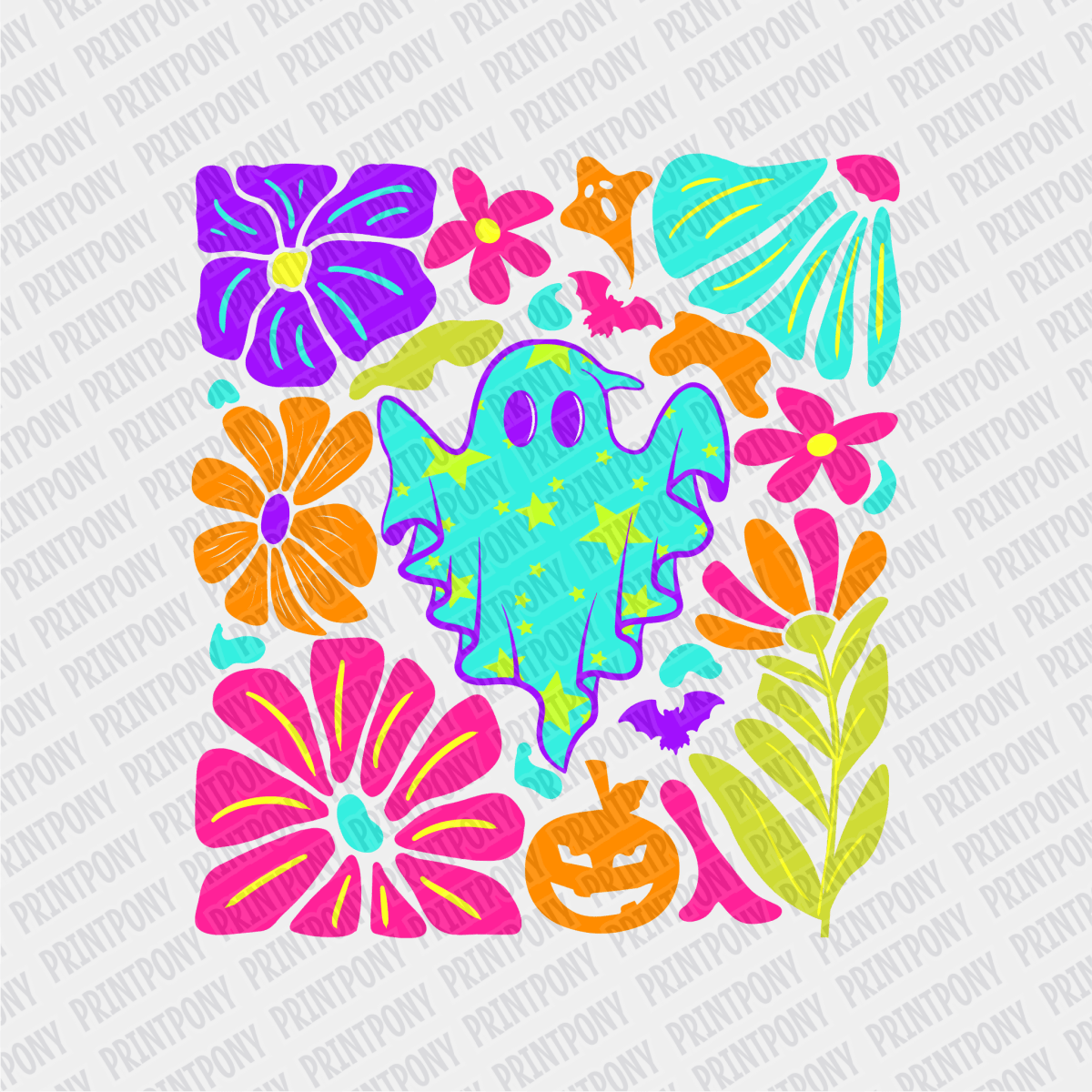Floral Neon Coquette Ghost Halloween DTF Transfer - PrintPony