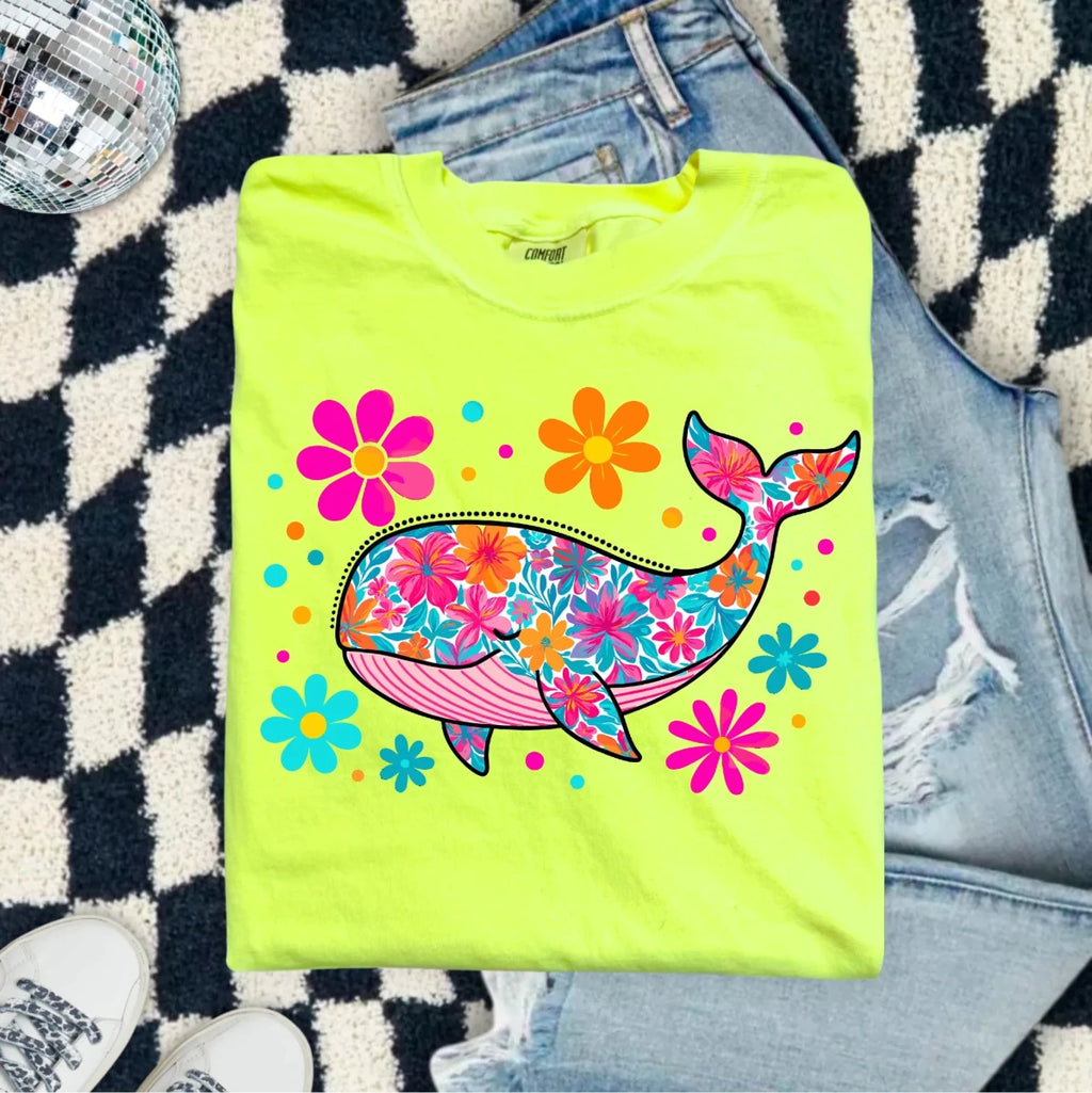 Floral Neon Whale DTF Transfer - PrintPony