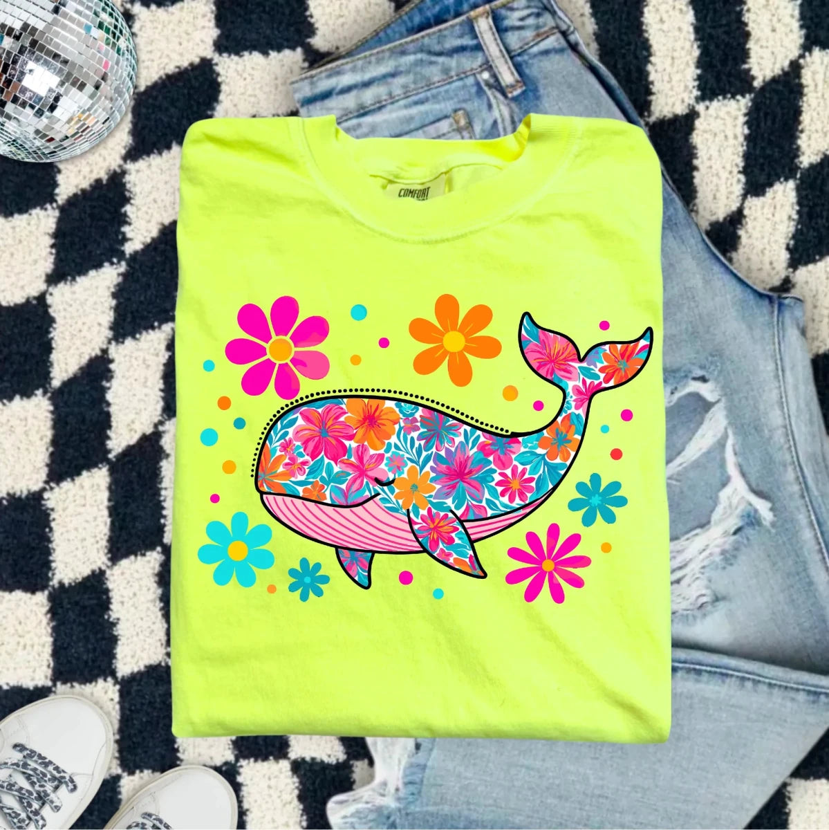 Floral Neon Whale DTF Transfer - PrintPony