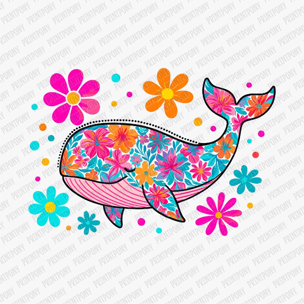 Floral Neon Whale DTF Transfer - PrintPony