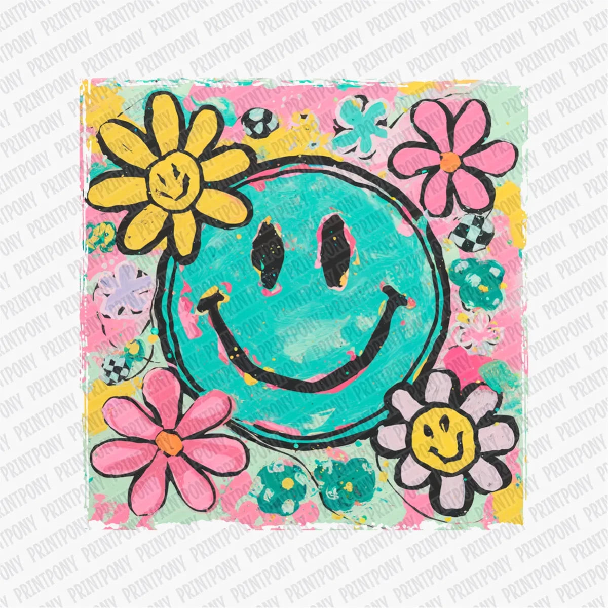 Floral Smiley Spring DTF Transfer - PrintPony