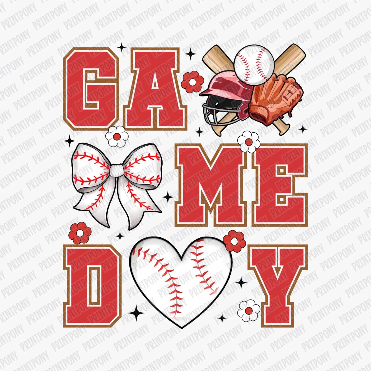 Game Day Baseball Coquette Floral DTF Transfer - PrintPony