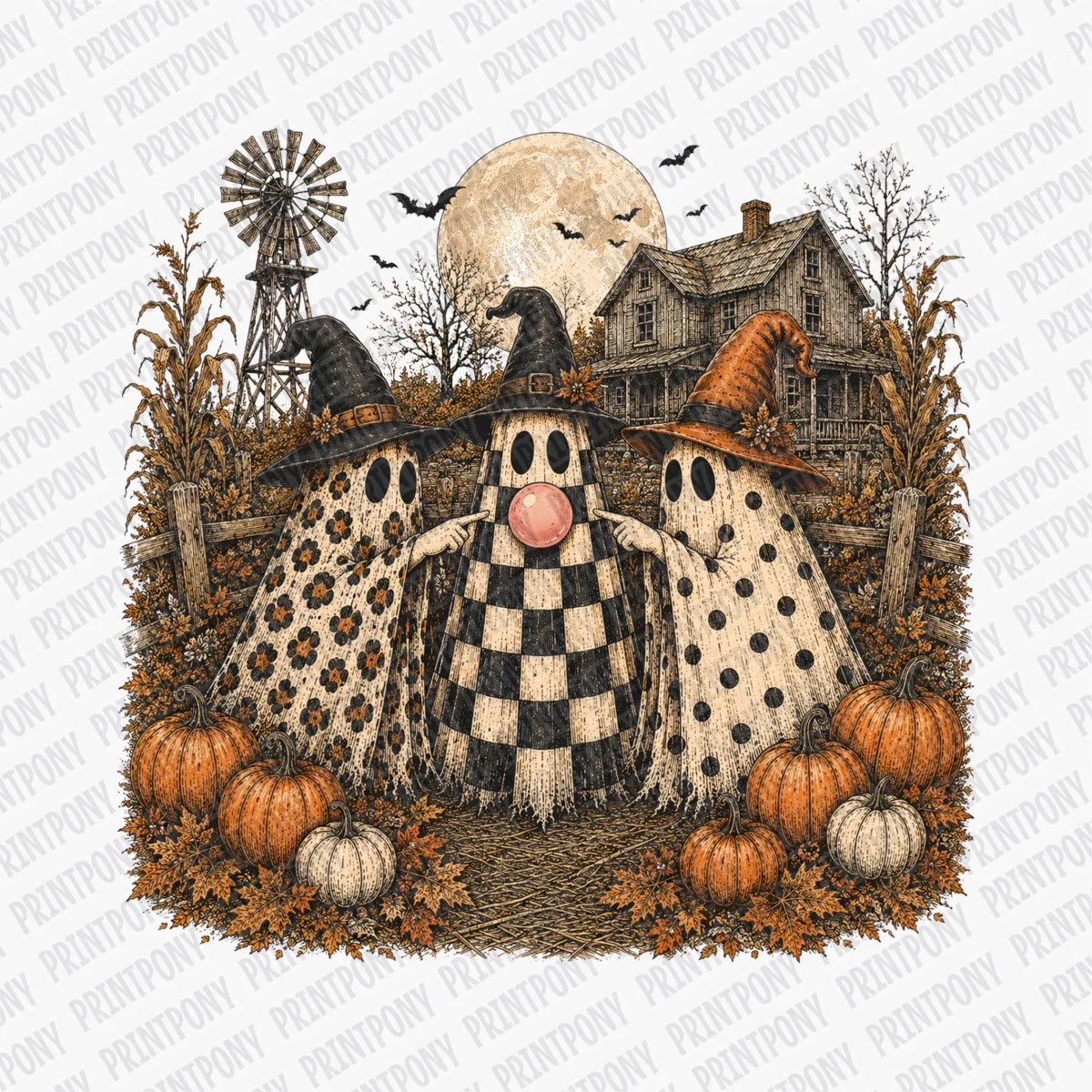 Ghost Trio Fall DTF Transfer - PrintPony