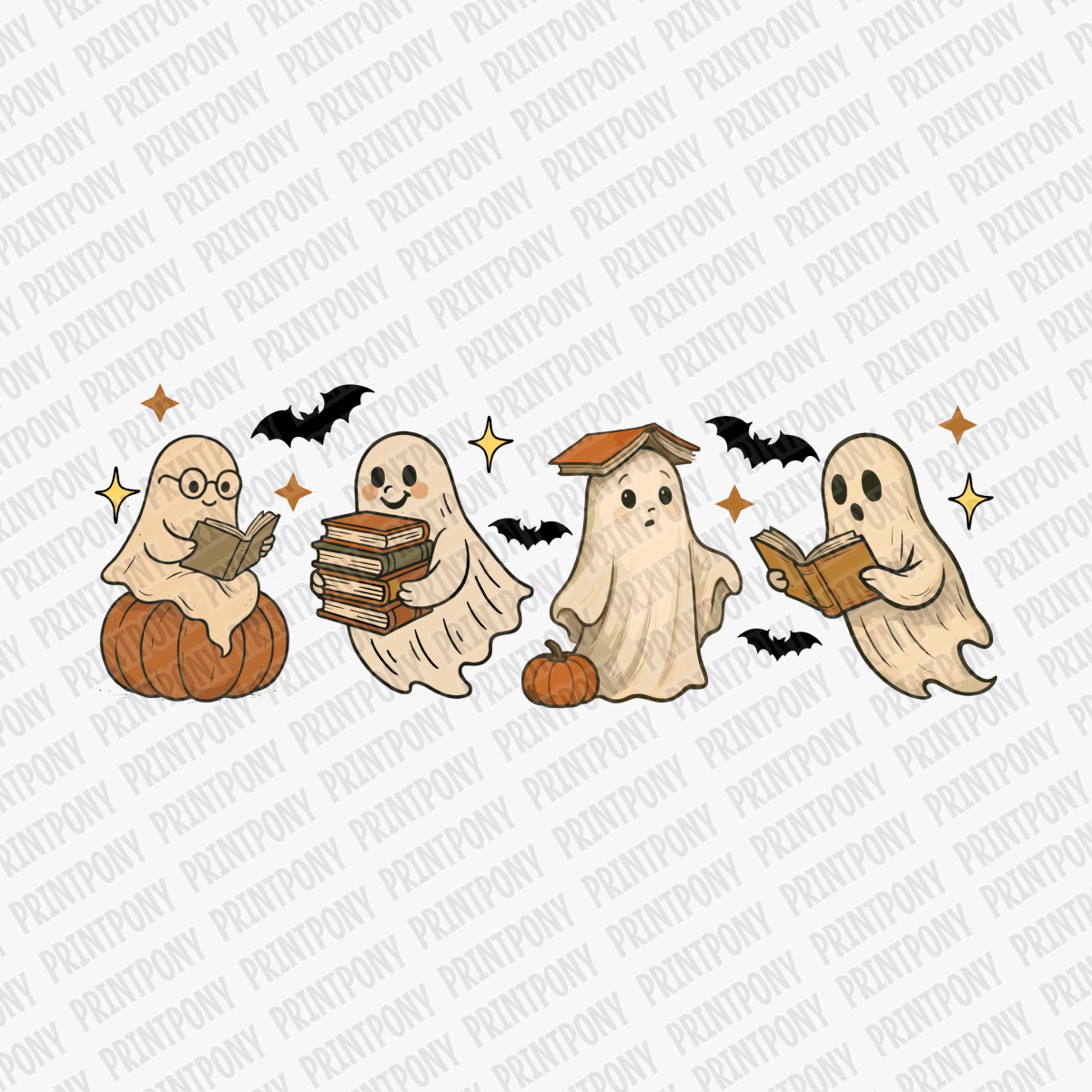Ghosts Reading Books Halloween DTF Transfer - PrintPony™
