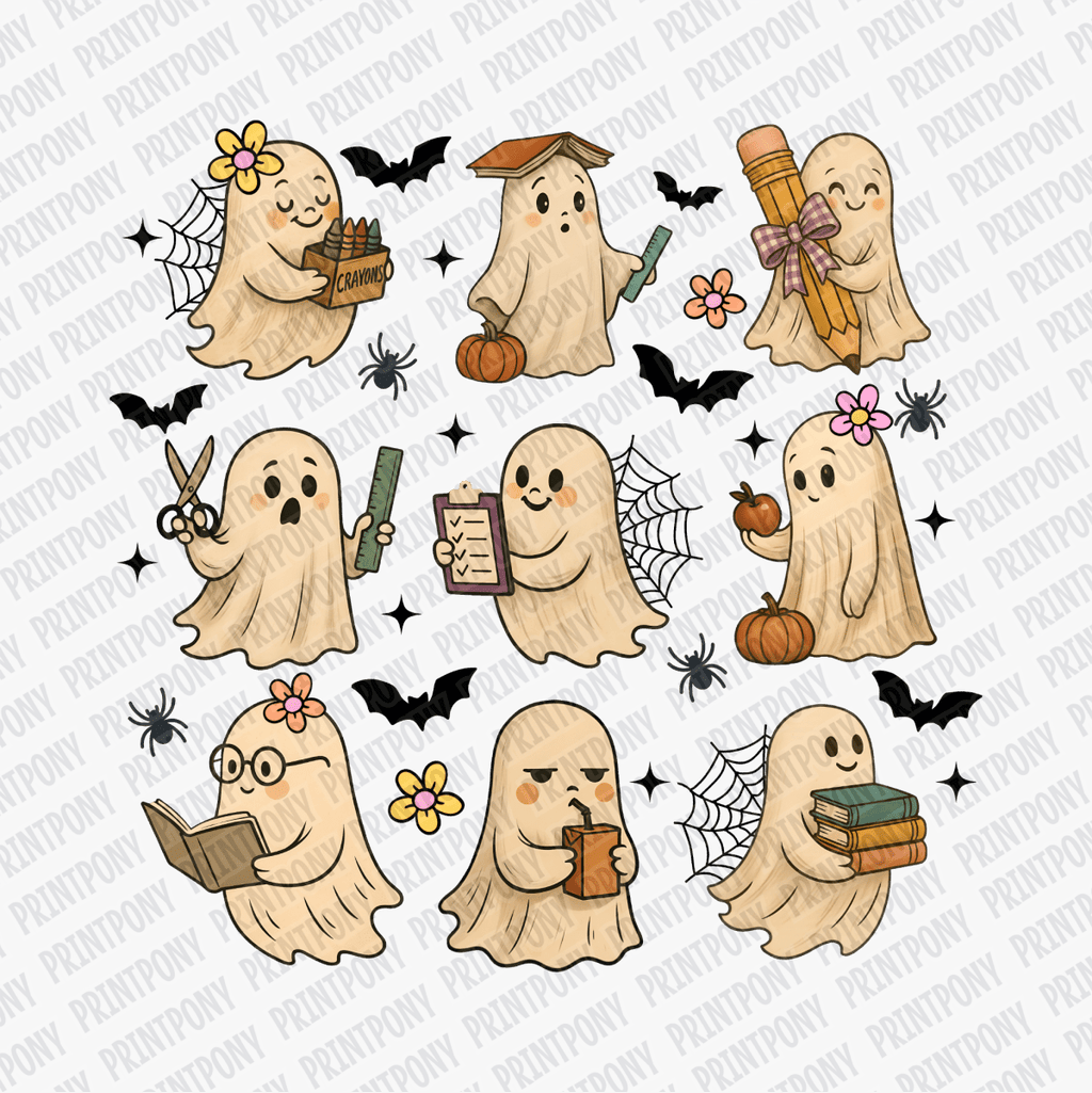 Ghosts Reading Books Teacher Halloween DTF Transfer - PrintPony